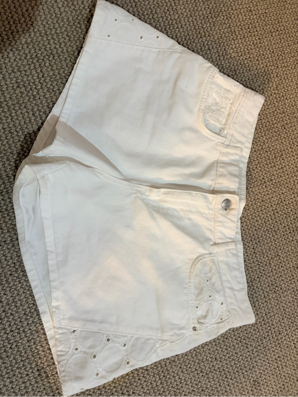Zara White Eyelet-Trim Denim Shorts